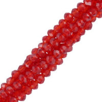 Faceted glass beads 3x2mm disc - Vermilion red-pearl shine coating